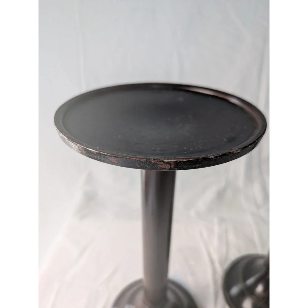 Set of 3 Dark Bronze Metal Pillar Candle Holders Graduated Heights Modern Decor